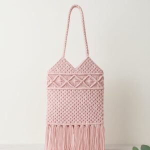 Blush Pink Handmade Macramé Sling Bag for Women | Boho Fringe Cotton Shoulder Bag