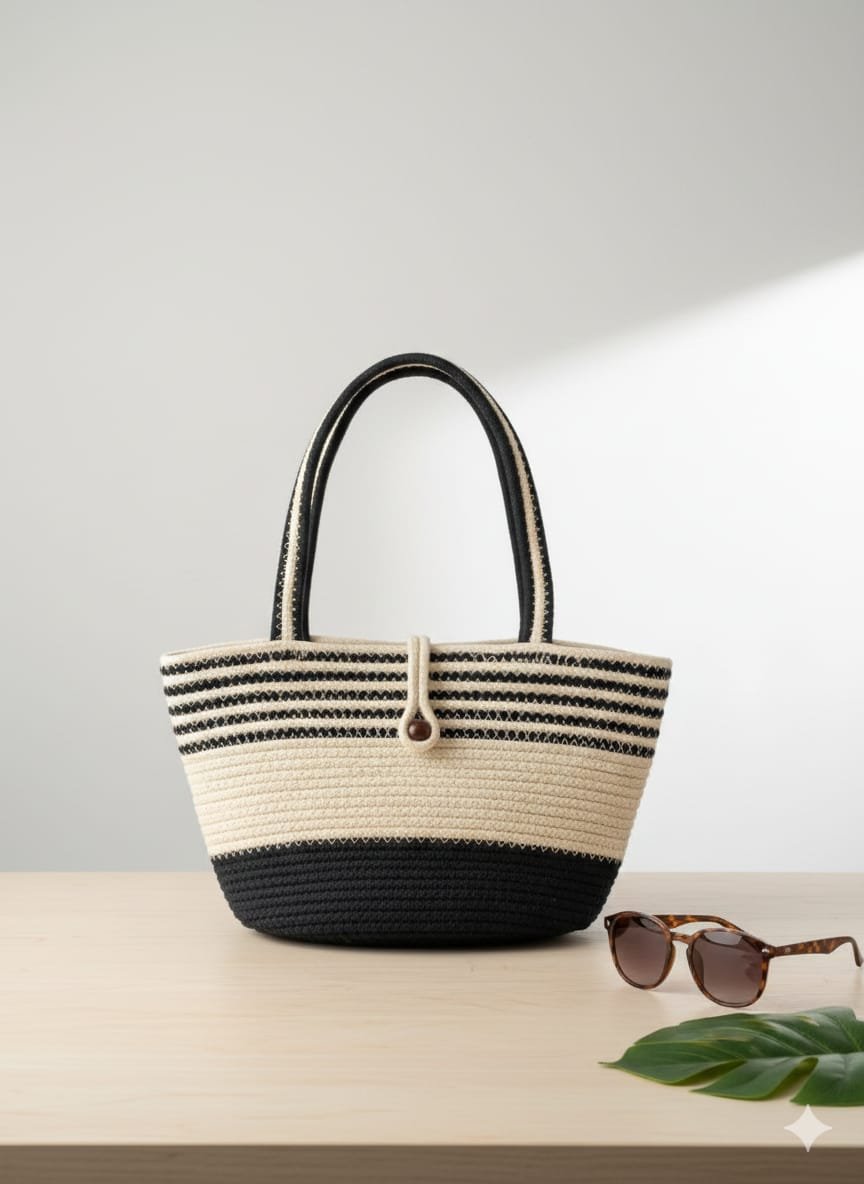 Midnight Stripe Handmade Jute Tote