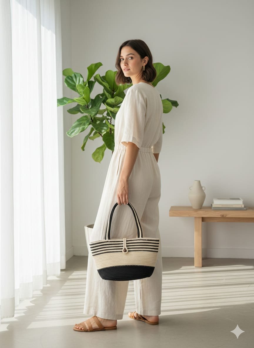 Midnight Stripe Handmade Jute Tote - Image 2