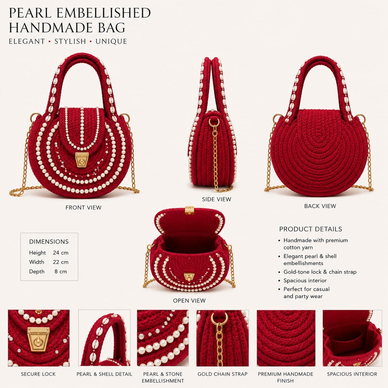PEARL EMBELLISHED HANDMADE BAG - Image 2